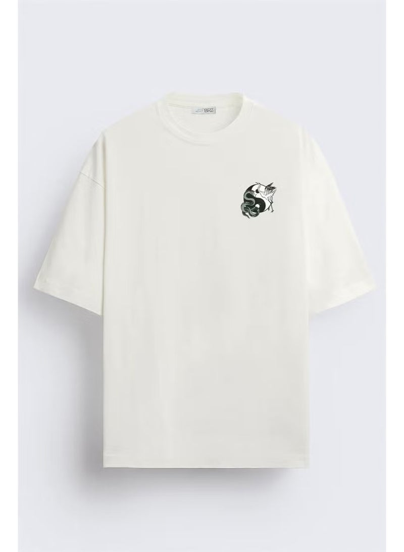 BRZ Collection Front and Back Printed Ying Yang Snake And Crane Regular Fit T-Shirt - Image 3